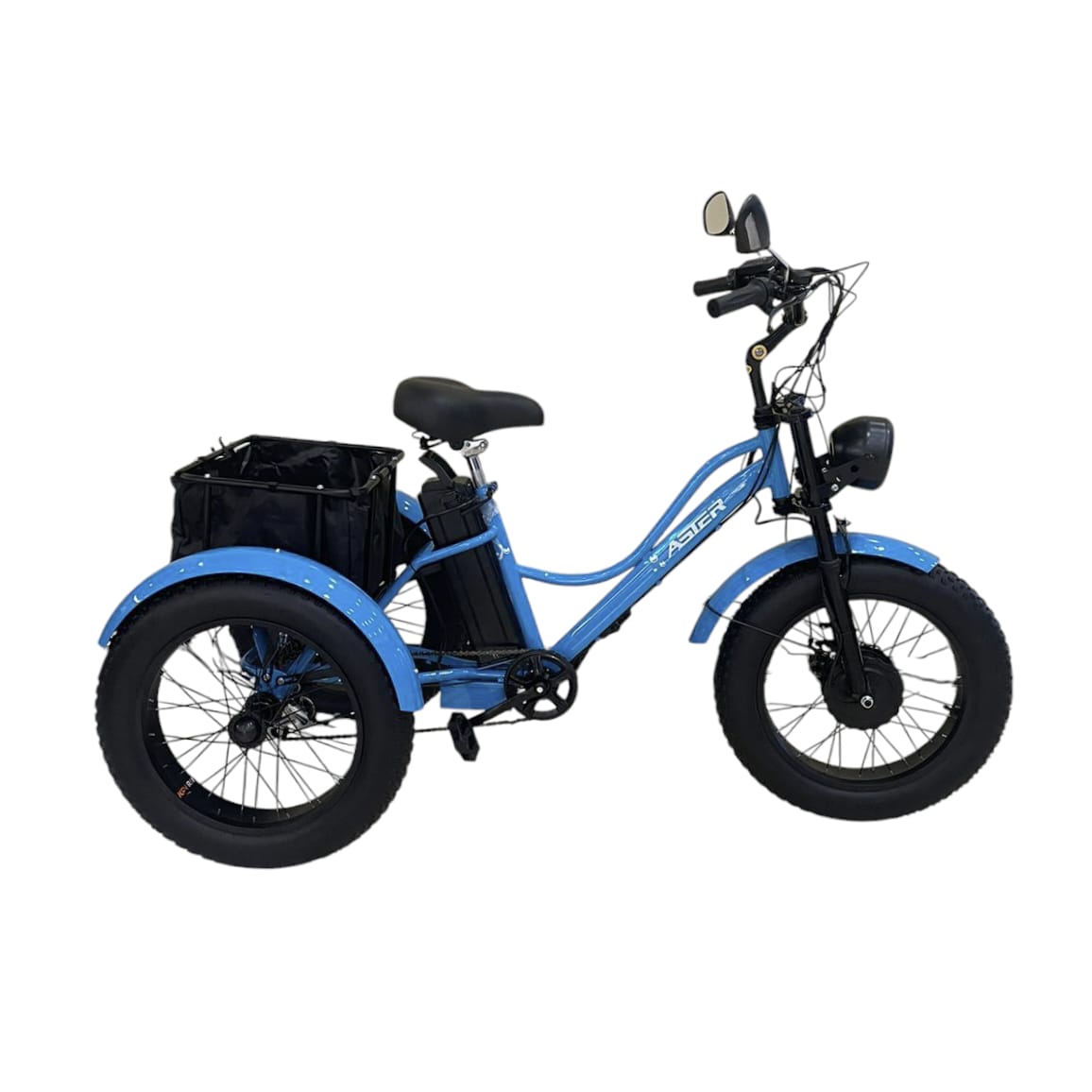 Tri-Wheels 7 Speed Gears Fat Tires E-Bike with Luggage Basket