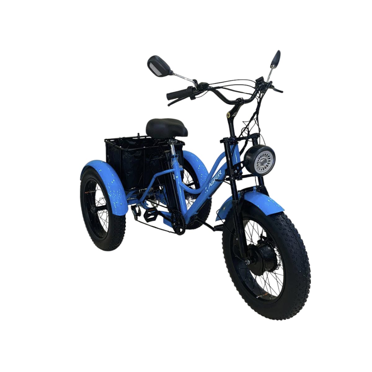 Tri-Wheels 7 Speed Gears Fat Tires E-Bike with Luggage Basket